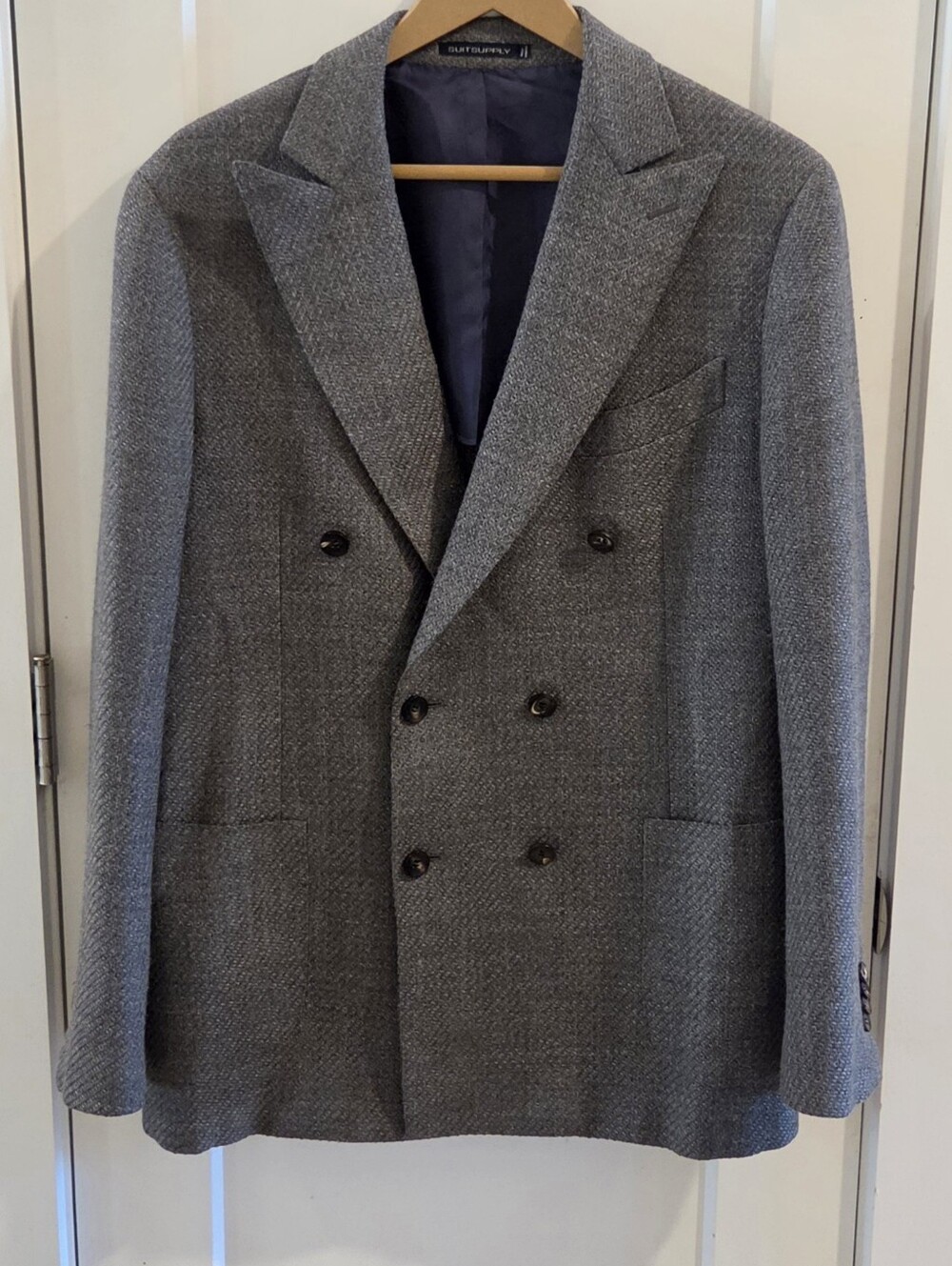 SuitSupply Luigi Botto Havana Double Breasted Blazer - Grey Wool - Size 42R